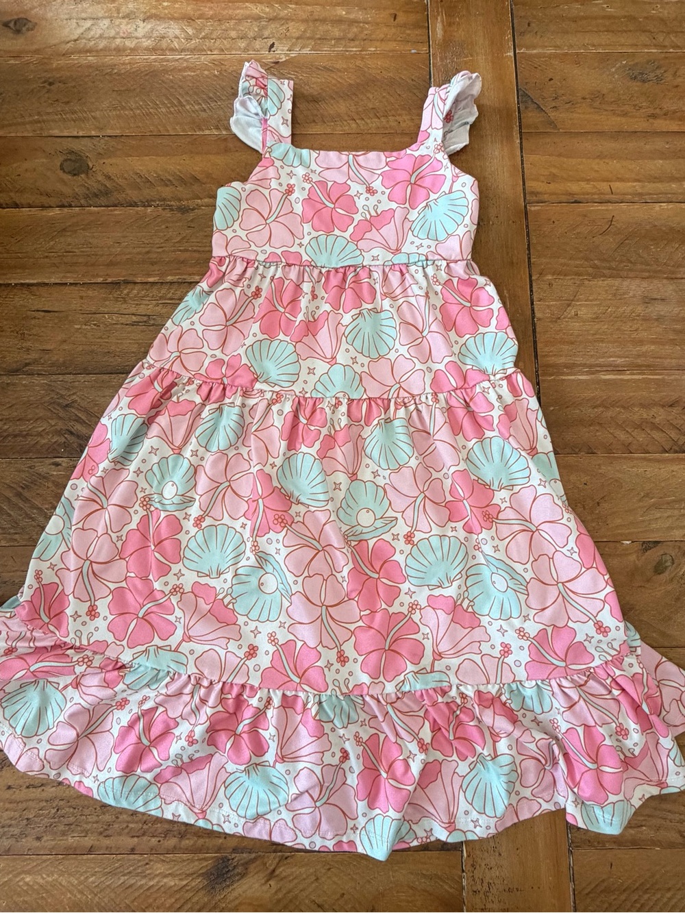 Girls Pink Shell-Print Summer Dress